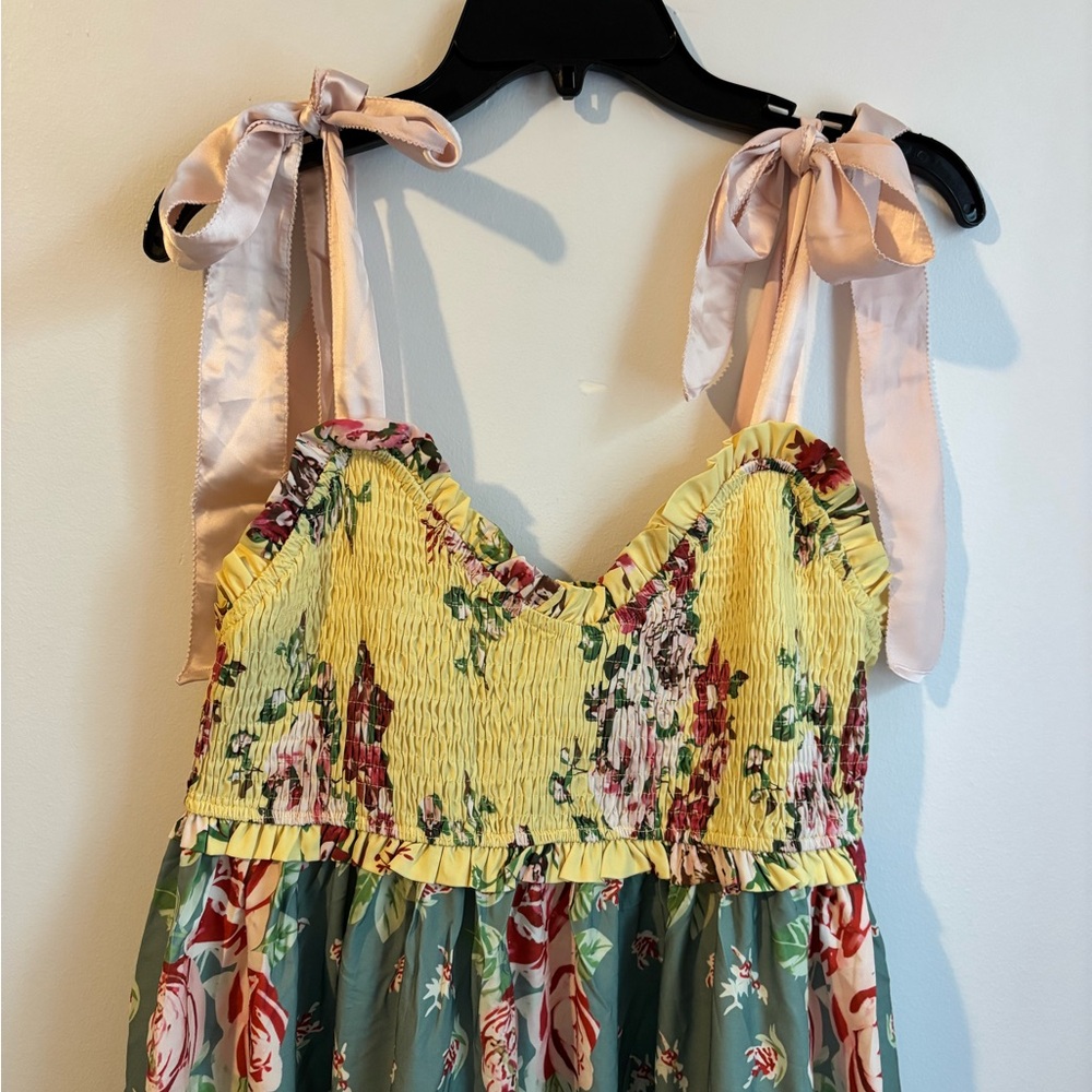 Floral Maxi Dress With Pink Silk Tie Straps